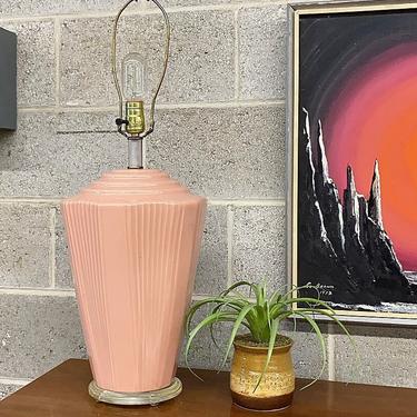 Vintage Table Lamp Retro 1980s Contemporary + Art Deco Revival + Ceramic + Dusty Pink + Ribbed + Lucite + Mood Lighting + Home Decor 