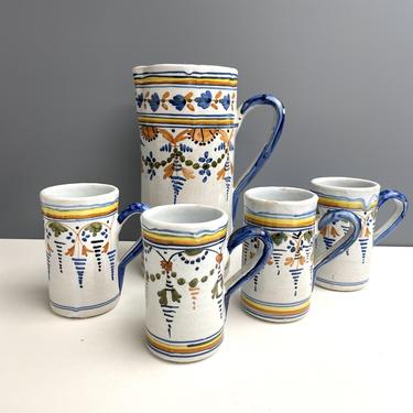 Talavera pitcher and mugs - vintage Spanish pottery 