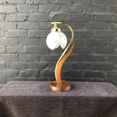 Mid-Century Brass &amp; Walnut Table Lamp 
