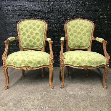 Pair of Green French Louis XVI Style Fauteuils
