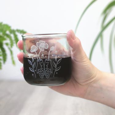 Giving Hands Recycled Glass Cup - Boho Rustic stemless wine glass tumbler 