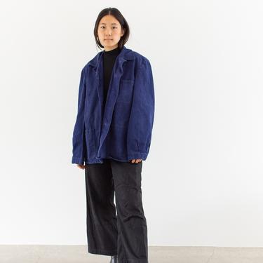 Vintage Rich Blue Chore Jacket | Unisex Herringbone Twill Cotton Utility Work Coat | L | FJ005 