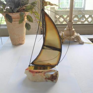 VINTAGE Copper DeMott Sailboat// Mid Century Modern Copper Sculpture// Onyx Stone//  Retro Gift for Him// Gift for Her 