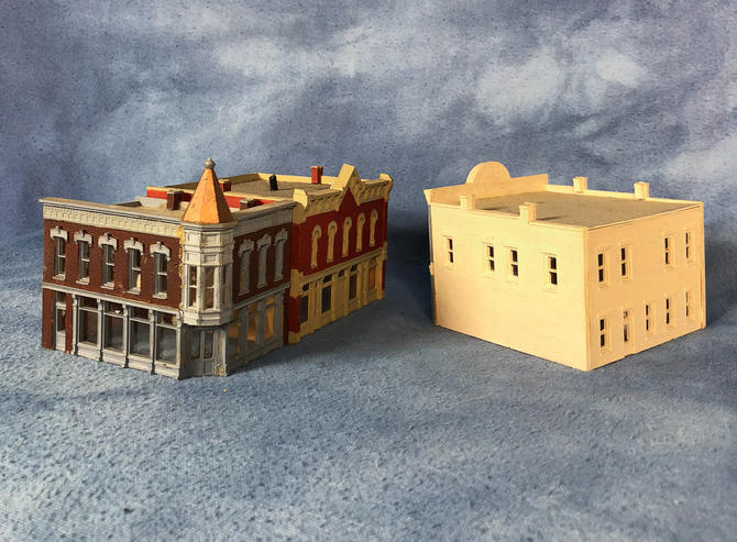 Vintage Trio of Town Buildings, Stores American Small Town N Scale, Victorian 