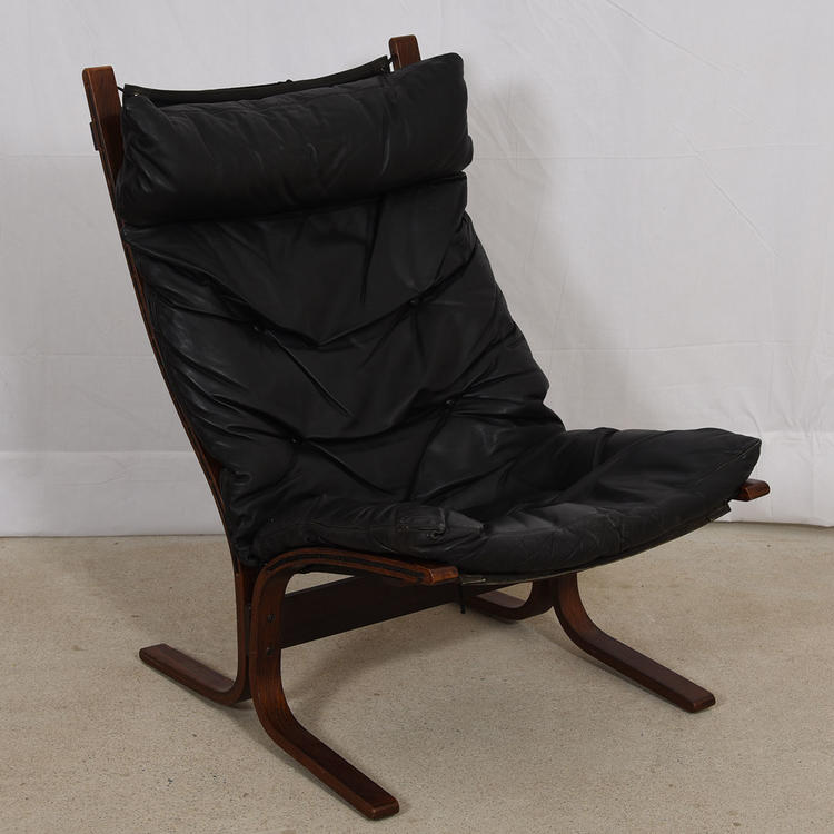 Westnofa Black Leather Tall Siesta Chair & Ottoman