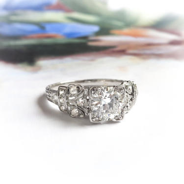 Art Deco Engagement Ring Vintage .92ctw. Old Cut Diamond Engagement Ring Platinum 