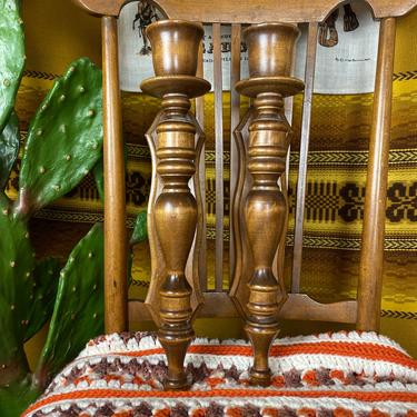 Set of 2 Vintage 70s Wood Candle Holders Gothic Medieval Look 