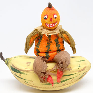 Vintage 1999 Hand Made Jack-o-lantern Head Scare Crow on Gourd by Francine Schmitt, for Halloween 