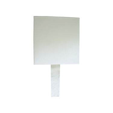Calacatta Marble Column Mid Century Modern Sculptural White Minimalist Table Lamp With Square Textured Linen Artemis Shade 