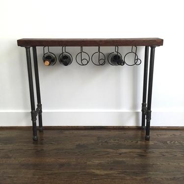 The RESERVE Wine Rack Console Table - Reclaimed Wood &amp; Pipe Table - Reclaimed Wood Console Table 