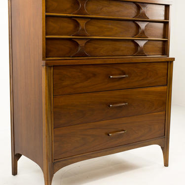 Kent Coffey Perspecta Mid Century Modern Walnut and Rosewood Highboy 5 Drawer Dresser - mcm 