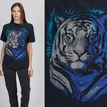 90s White Tiger Graphic T Shirt - Unisex Medium | Vintage Black Siberian Bengal Big Cat Animal Tee 