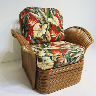 Mid Century Modern Tiki Hawaiian Rattan Club Chair by Kings Rattan 