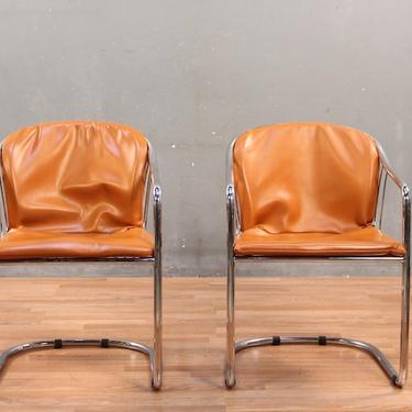 Mid Century Butterscotch Vinyl &amp; Chrome Accent Chair – ONLINE ONLY