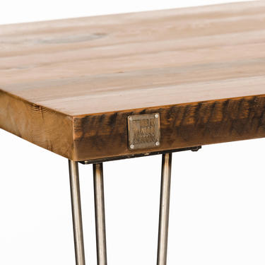 Recycled Wood Desk handmade of reclaimed wood with steel mid century legs 