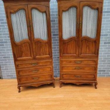 Vintage French Country Louis XV Style Walnut Armoire By John Widdicomb - Pair