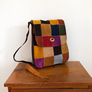 Colorful, Patchwork Suede Crossbody Handbag - 1970s 