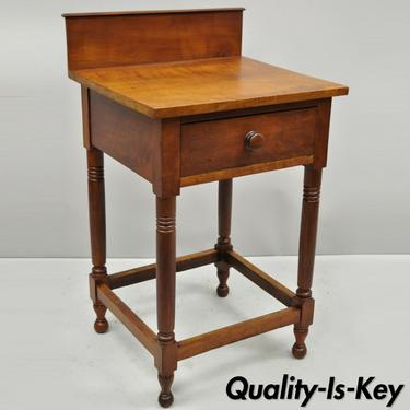 19th C. American Colonial Primitive 1 Drawer Washstand Work Table w/ Backsplash