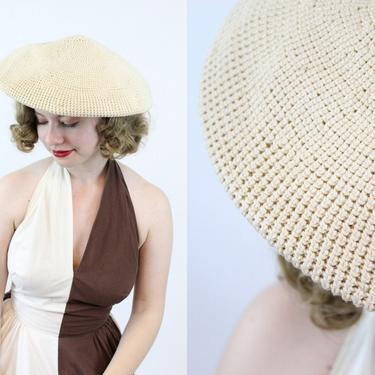 1940s crochet tilt beret hat | vintage platter hat | new in 