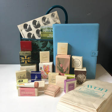 Vintage 1970s Avon sales kit - suitcase, samples, sales receipts, bags and more 