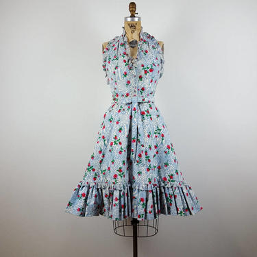 rose garden | vtg 1960s halter dress | fit flare | vintage 60s sundress | new old stock | nwt | small/s 