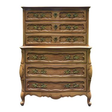 Vintage Cherry Louis XV Style French Provincial Tall Chest of Drawers 
