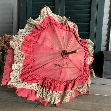 1900s Lace Parasol, French Bamboo Wood Handle, Stage Prop, Production Costume Design 