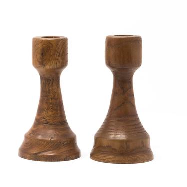 Pair of Wooden Candle Holders, Wood Taper Candlestick Holders 