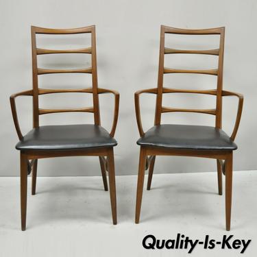 2 Koefoed Hornslet Mid Century Danish Modern Teak Ladder Back Dining Arm Chairs