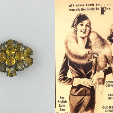 Jewels, Mr Ziegfeld. Jewels - Vintage 1930s Massive Citrine & Pave Rhinestone Cut Glass Dress Clip - Large 