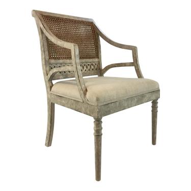 Transitional Gray and Beige Roland Caned Back Arm Chair