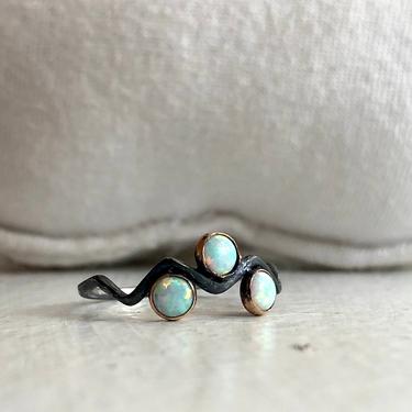 Black and Gold Opal Zig zag Ring 