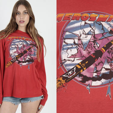 Aerosmith Done With Mirrors T Shirt 1986 Aerosmith Band T Shirt Vintage 80s Red Long Sleeve Tour Rock Glam Metal Steven Tyler 50 50 Tee 