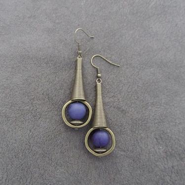 Purple agate earrings, mid century modern earrings, Brutalist earrings, geometric earrings, unique earrings, minimalist boho chic earrings 