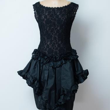 1980s Black Lace & Silk Dress | Oscar de la Renta 