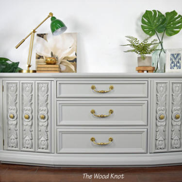 Gray Sideboard With Carved Doors