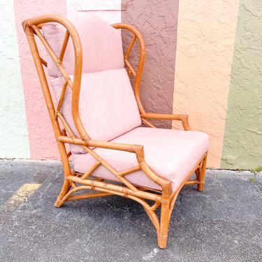 Rattan Chippendale Wing Back Chair