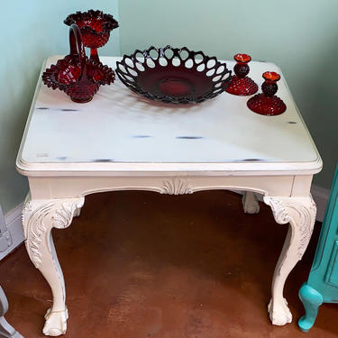 Solid wood white clawfoot chippendale accent tea table by JoyfulHeartReclaimed