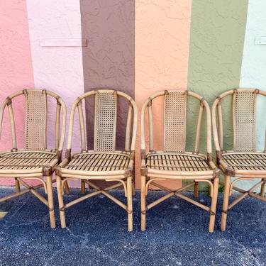 Set of Four Rattan and Cane Chairs