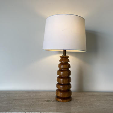 Mid-Century Turned Wood Table Lamp. 