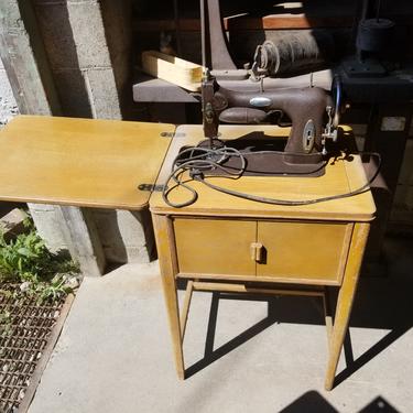 Vintage White Rotary Seeing Machine and Table