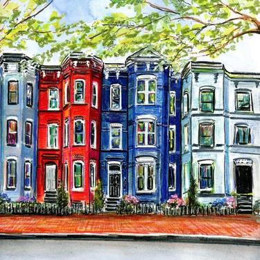 Capitol Hill Row Houses Original Art by Cris Clapp Logan 