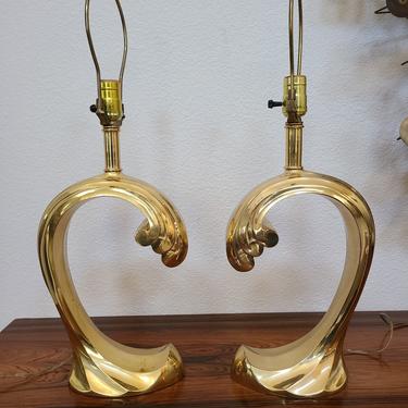 Pair of Brass Pierre Cardin Wave Lamps 