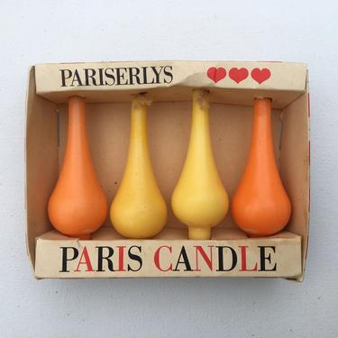 Yellow And Orange Pariserly's Candles, Tear Drop Candles, Made In Denmark, Mid Century Mod, Bonus Candle Broken Base Last Photo 