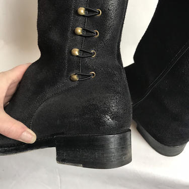 Black suede industrial leather boots~ booties~ above ankle boots~ brass eyelet military band style~ vintage inspired size 38 European satore 
