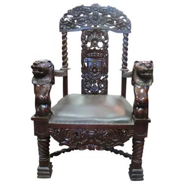 Vintage Throne Chair Or Accent Chair | Oversized Chair | Large Chair | Carved Wood Chair 