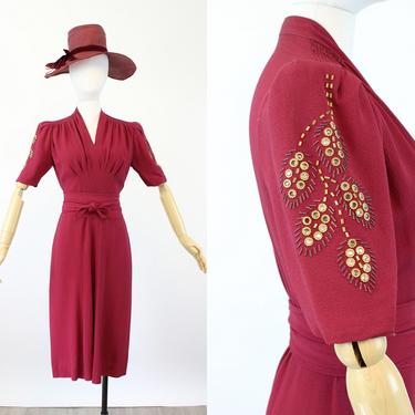 1940s GOLD STUD raspberry rayon dress small  | new winter 