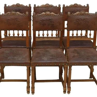 Antique, Chairs, Dining, (6) Six,  French HenriI II Style, Walnut, Early 1900's!