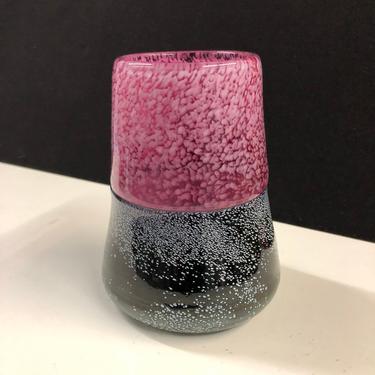 Early John De Wit Glass Vase Vessel 1984 Pink, Black and White Abstract Free Shipping 
