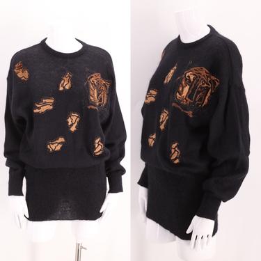 80s ESCADA novelty print sweater / vintage 1980s mohair leopard print oversized sweater top sz 34 M 